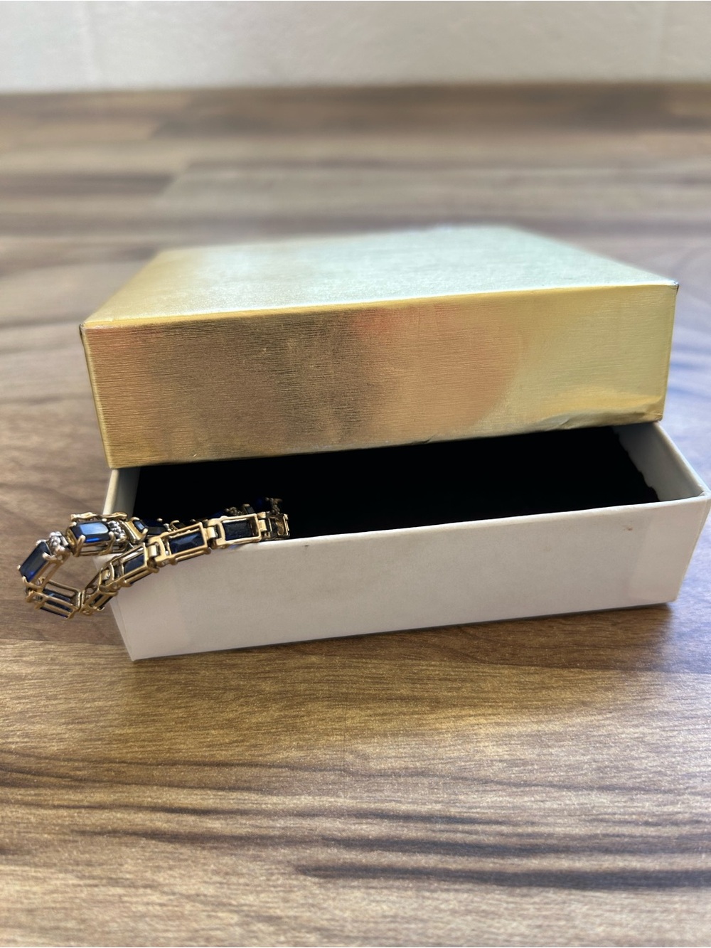 Gold-Tone Bracelet with Blue Gem Accents - Women Jewelry
